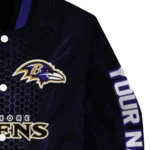 personalized baltimore ravens hexagon mesh purple black varsity jacket best selling.webp