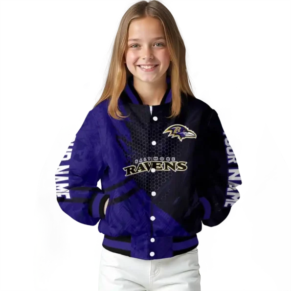personalized baltimore ravens hexagon mesh purple black varsity jacket top rated.webp