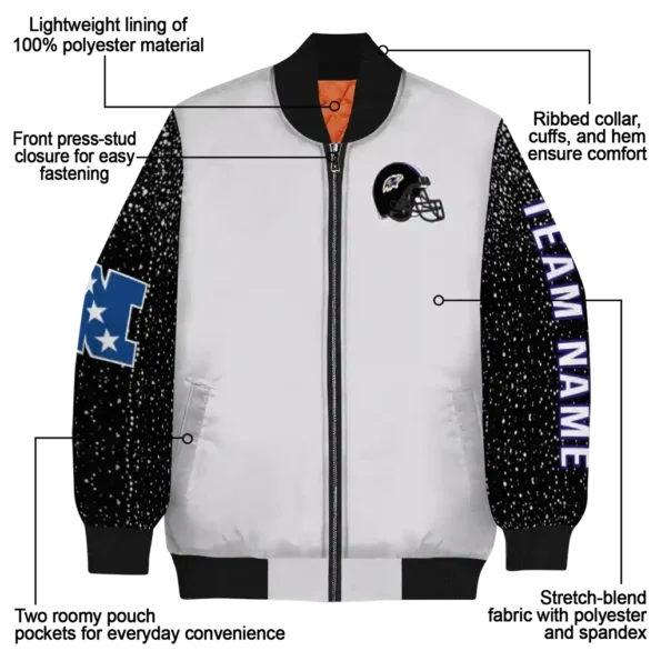 personalized baltimore ravens speckled arms purple gray bomber jacket new arrival