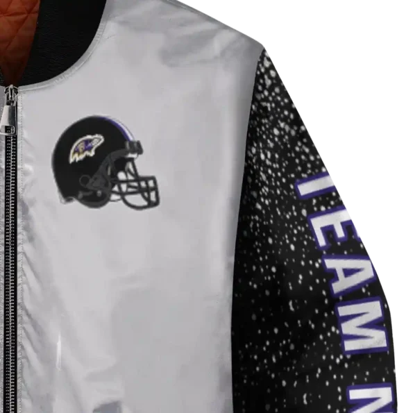 personalized baltimore ravens speckled arms purple gray bomber jacket premium grade