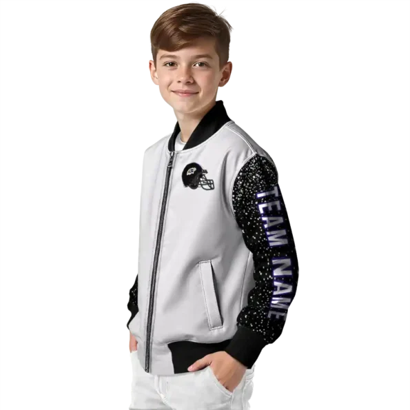 personalized baltimore ravens speckled arms purple gray bomber jacket trendy