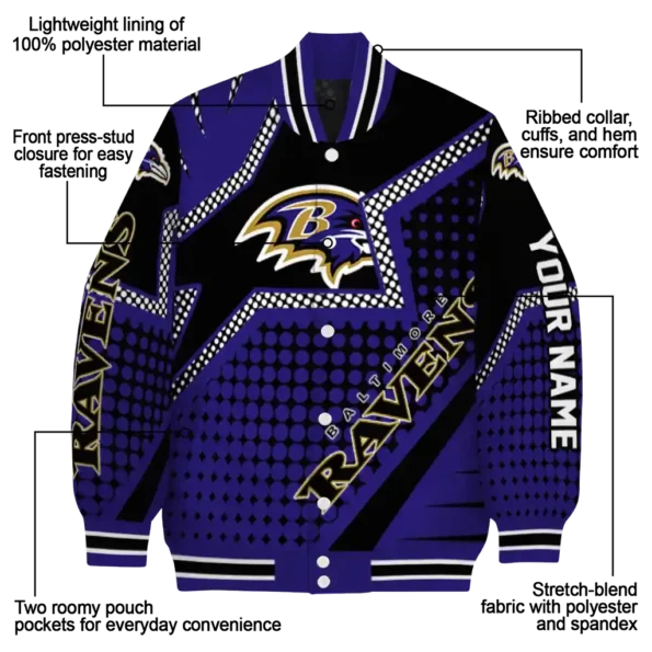 personalized baltimore ravens star burst purple varsity jacket new arrival.webp