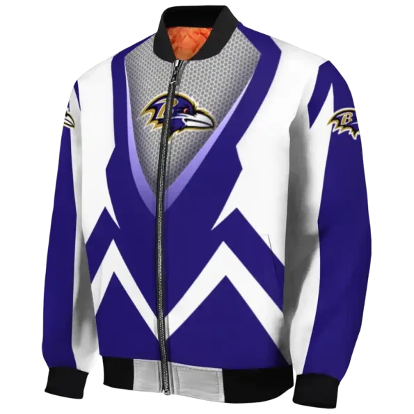 personalized baltimore ravens v stripes purple white bomber jacket best selling