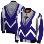 personalized baltimore ravens v stripes purple white bomber jacket best selling
