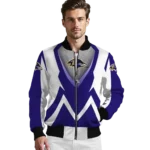 personalized baltimore ravens v stripes purple white bomber jacket best selling