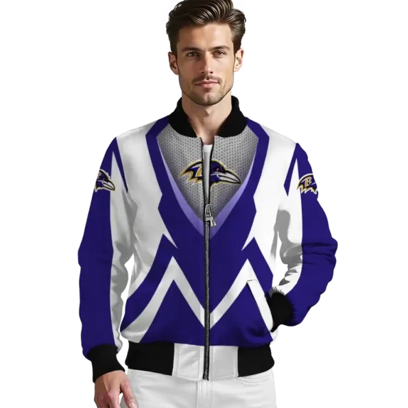 personalized baltimore ravens v stripes purple white bomber jacket high quality