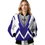 personalized baltimore ravens v stripes purple white bomber jacket best selling