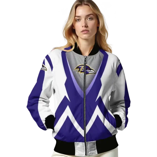 personalized baltimore ravens v stripes purple white bomber jacket latest model