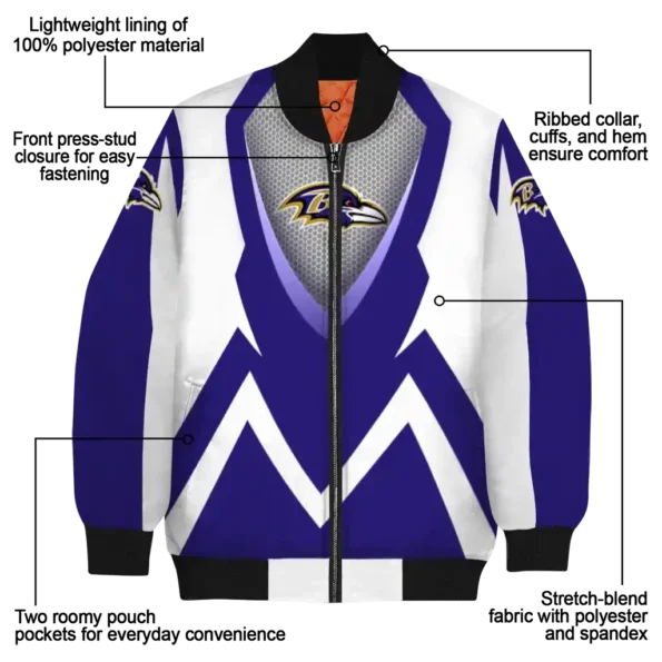 personalized baltimore ravens v stripes purple white bomber jacket new arrival
