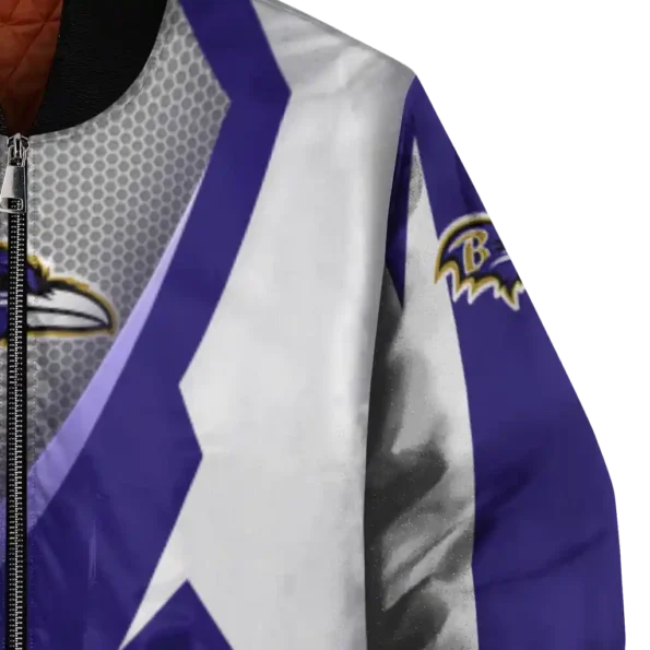 personalized baltimore ravens v stripes purple white bomber jacket premium grade