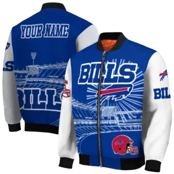 personalized buffalo bills ferris arena blue white bomber jacket fashion forward