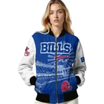 personalized buffalo bills ferris arena blue white bomber jacket best selling