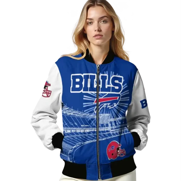 personalized buffalo bills ferris arena blue white bomber jacket latest model