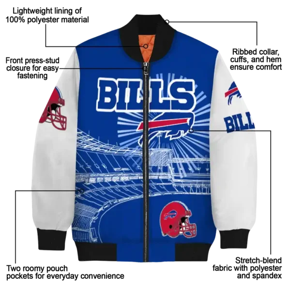 personalized buffalo bills ferris arena blue white bomber jacket new arrival