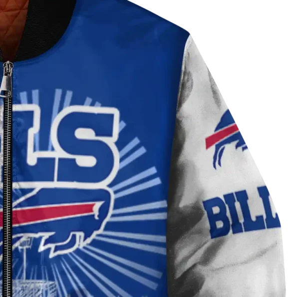 personalized buffalo bills ferris arena blue white bomber jacket premium grade
