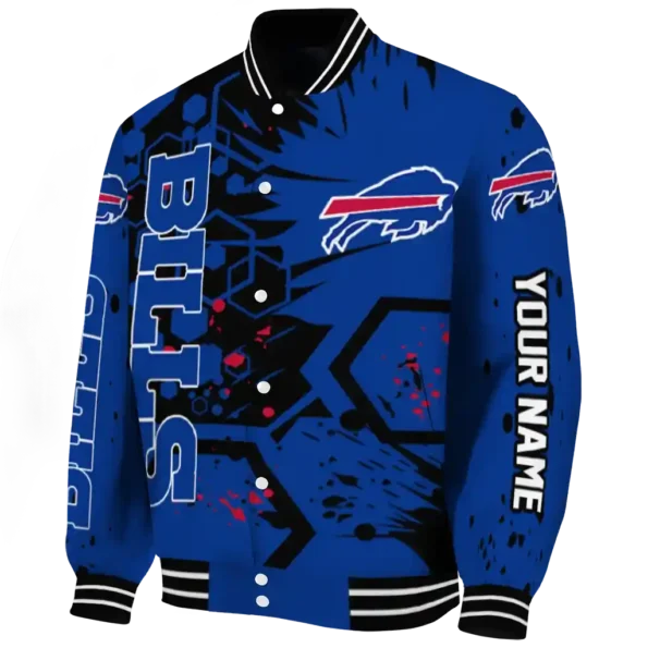 personalized buffalo bills hexagon cluster blue black varsity jacket best selling.webp