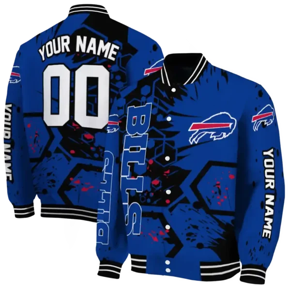 personalized buffalo bills hexagon cluster blue black varsity jacket fashion forward.webp