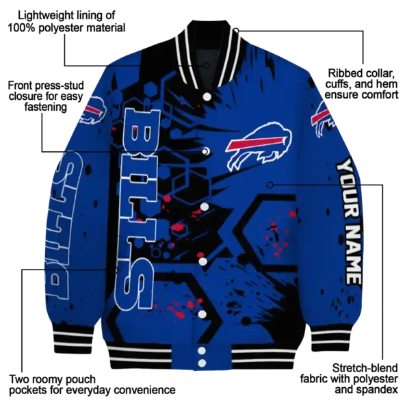 personalized buffalo bills hexagon cluster blue black varsity jacket new arrival.webp