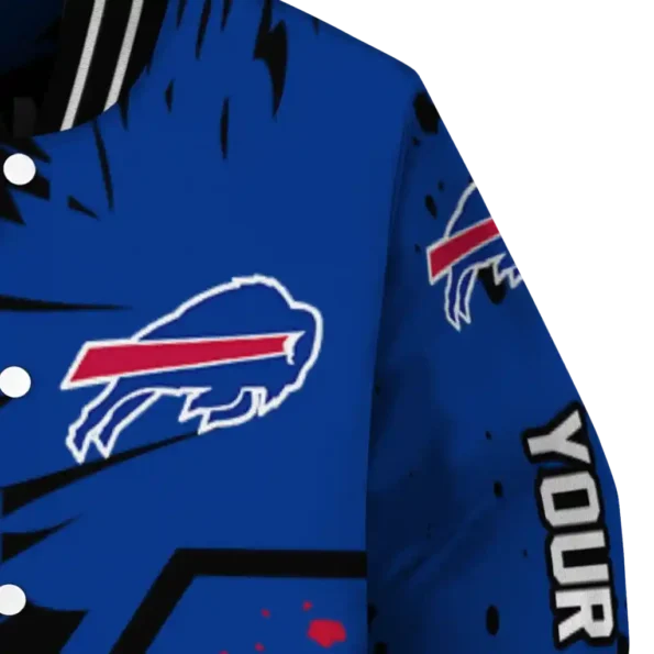 personalized buffalo bills hexagon cluster blue black varsity jacket premium grade.webp
