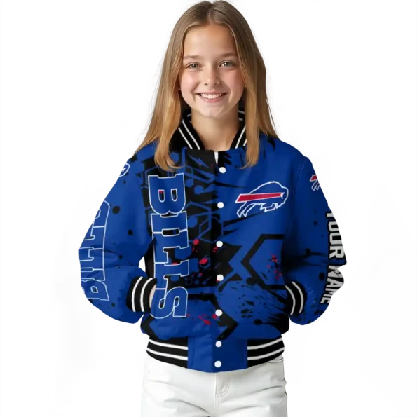 personalized buffalo bills hexagon cluster blue black varsity jacket top rated.webp