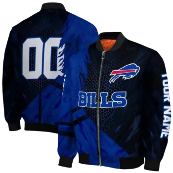 personalized buffalo bills hexagon mesh blue black bomber jacket fashion forward