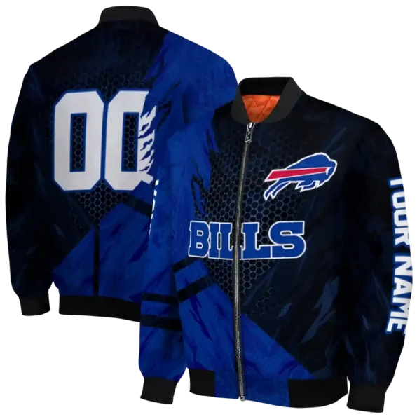 personalized buffalo bills hexagon mesh blue black bomber jacket fashion forward