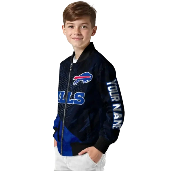 personalized buffalo bills hexagon mesh blue black bomber jacket trendy
