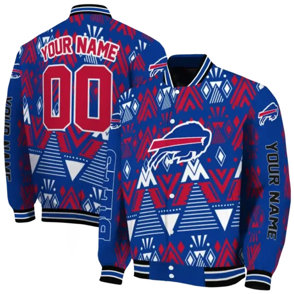 personalized buffalo bills pyramid shapes blue varsity jacket fashion forward.webp