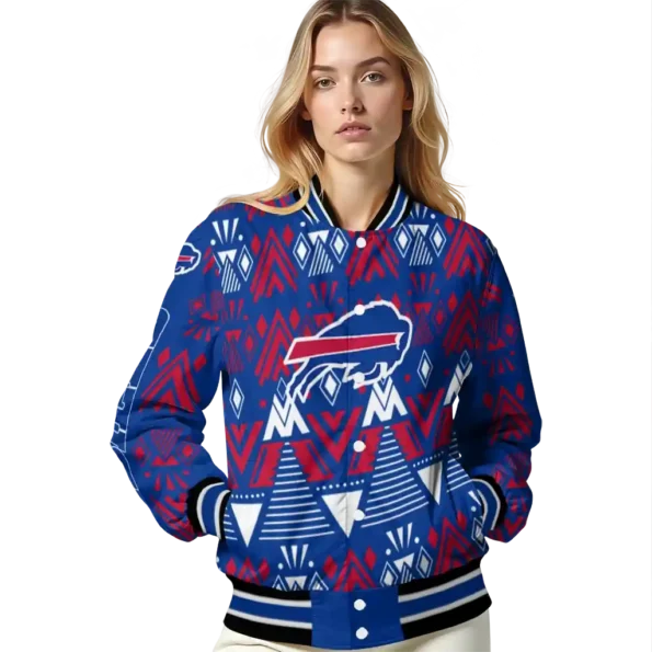 personalized buffalo bills pyramid shapes blue varsity jacket latest model.webp