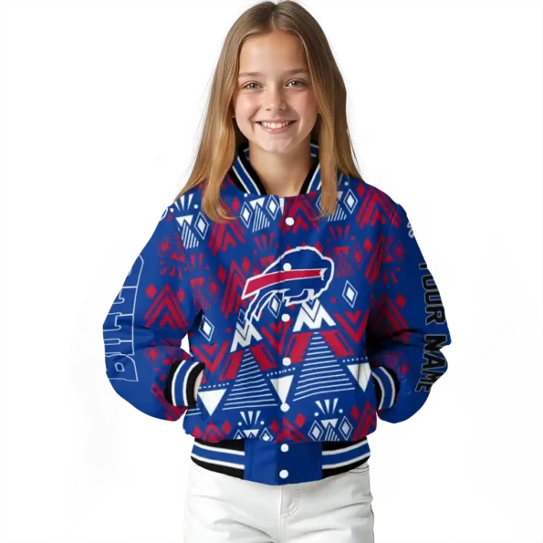 personalized buffalo bills pyramid shapes blue varsity jacket top rated.webp