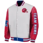 personalized buffalo bills speckled arms blue gray varsity jacket best selling.webp