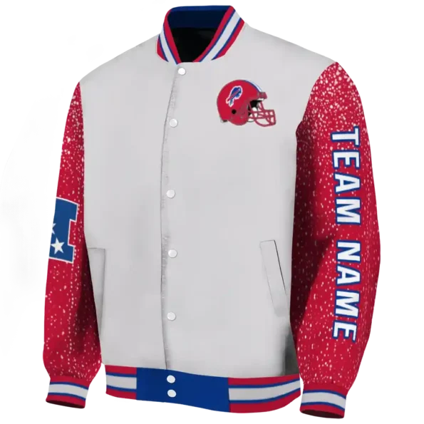 personalized buffalo bills speckled arms blue gray varsity jacket best selling.webp