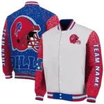 personalized buffalo bills speckled arms blue gray varsity jacket best selling.webp