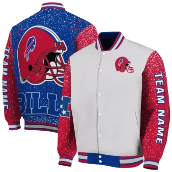 personalized buffalo bills speckled arms blue gray varsity jacket fashion forward.webp