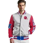 personalized buffalo bills speckled arms blue gray varsity jacket best selling.webp