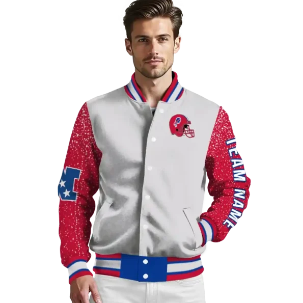 personalized buffalo bills speckled arms blue gray varsity jacket high quality.webp