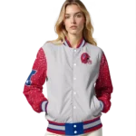 personalized buffalo bills speckled arms blue gray varsity jacket best selling.webp