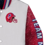 personalized buffalo bills speckled arms blue gray varsity jacket best selling.webp