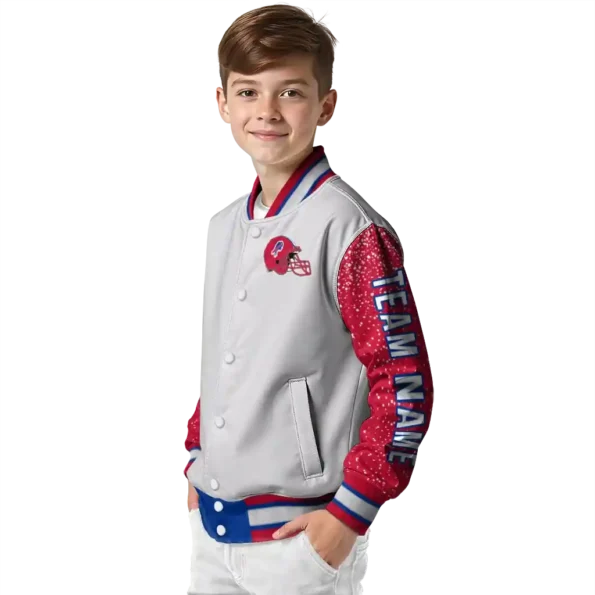 personalized buffalo bills speckled arms blue gray varsity jacket trendy.webp