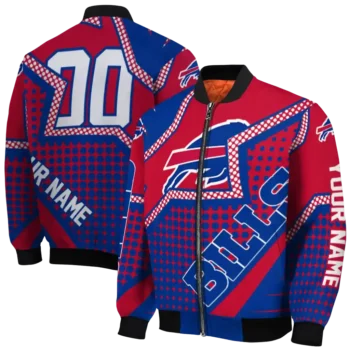 personalized buffalo bills star burst blue bomber jacket fashion forward
