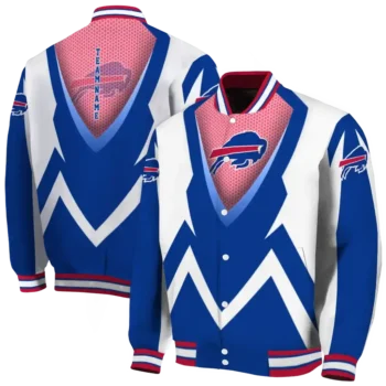 personalized buffalo bills v stripes blue white varsity jacket fashion forward.webp