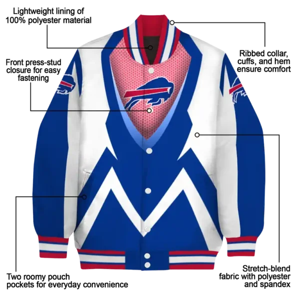 personalized buffalo bills v stripes blue white varsity jacket new arrival.webp