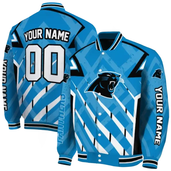 personalized carolina panthers chevron angles blue varsity jacket fashion forward.webp