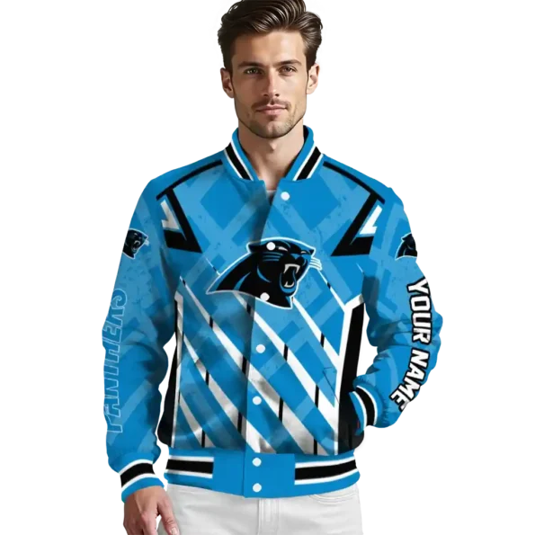 personalized carolina panthers chevron angles blue varsity jacket high quality.webp