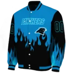personalized carolina panthers flame border blue black varsity jacket best selling.webp