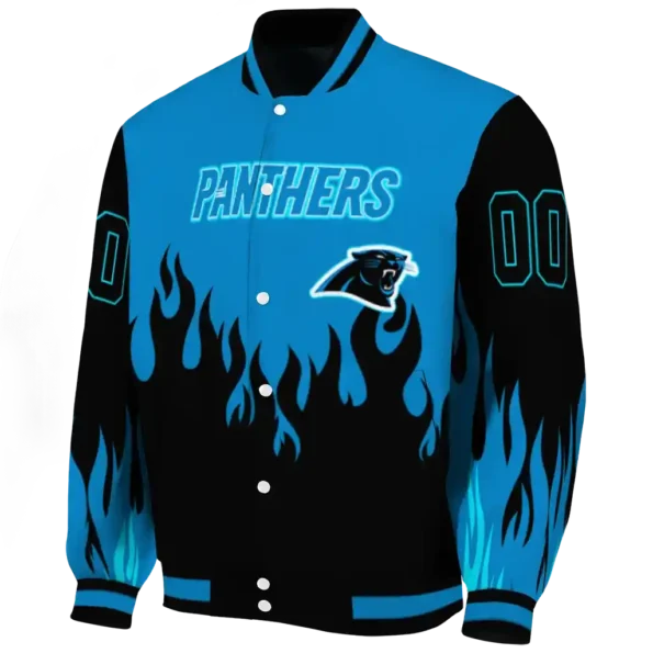 personalized carolina panthers flame border blue black varsity jacket best selling.webp