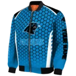 personalized carolina panthers hexagon grid blue bomber jacket best selling