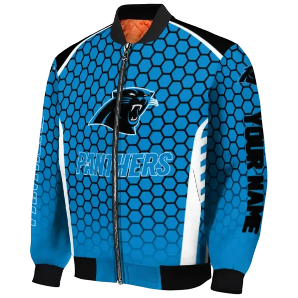 personalized carolina panthers hexagon grid blue bomber jacket best selling