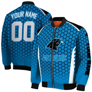 personalized carolina panthers hexagon grid blue bomber jacket fashion forward