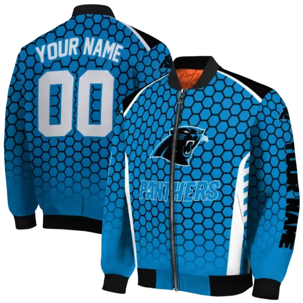 personalized carolina panthers hexagon grid blue bomber jacket fashion forward